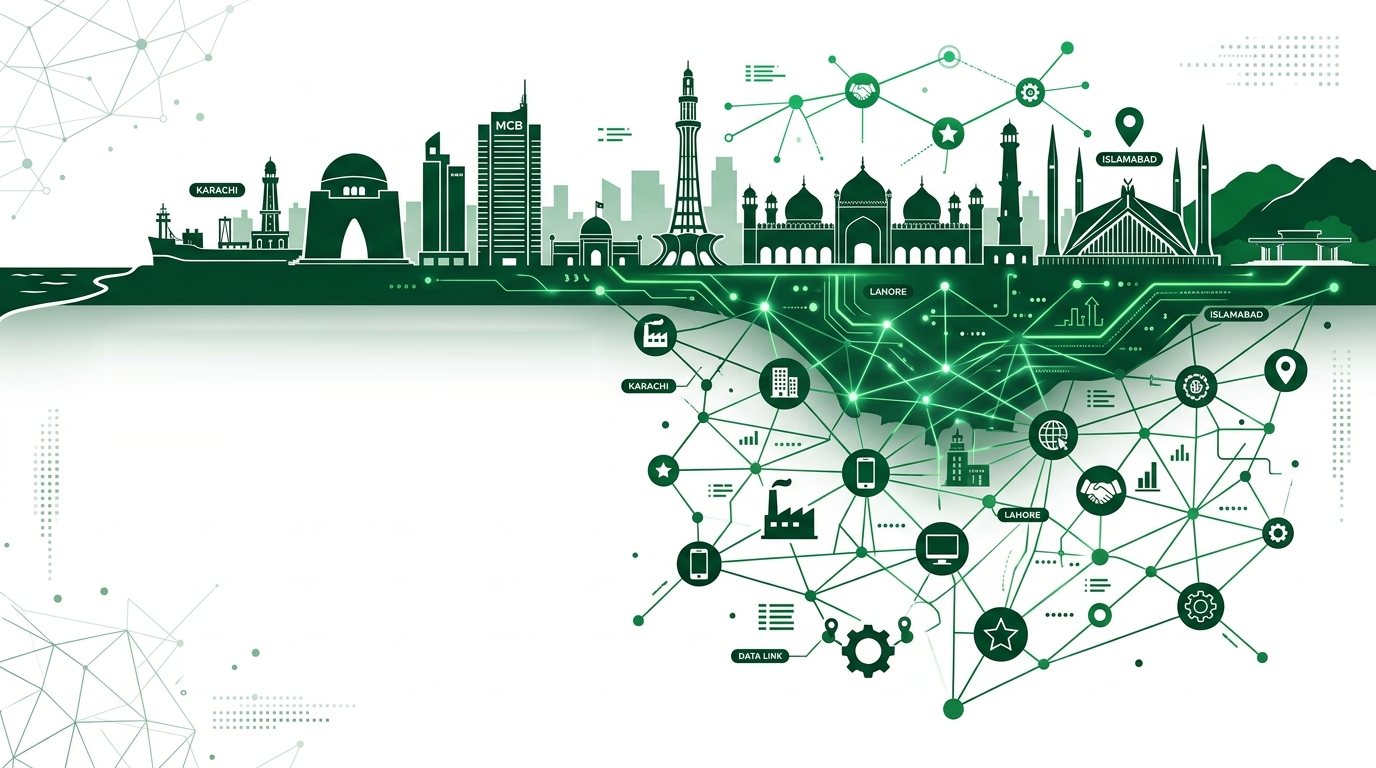 Pakistan city landmarks connected through a green business network