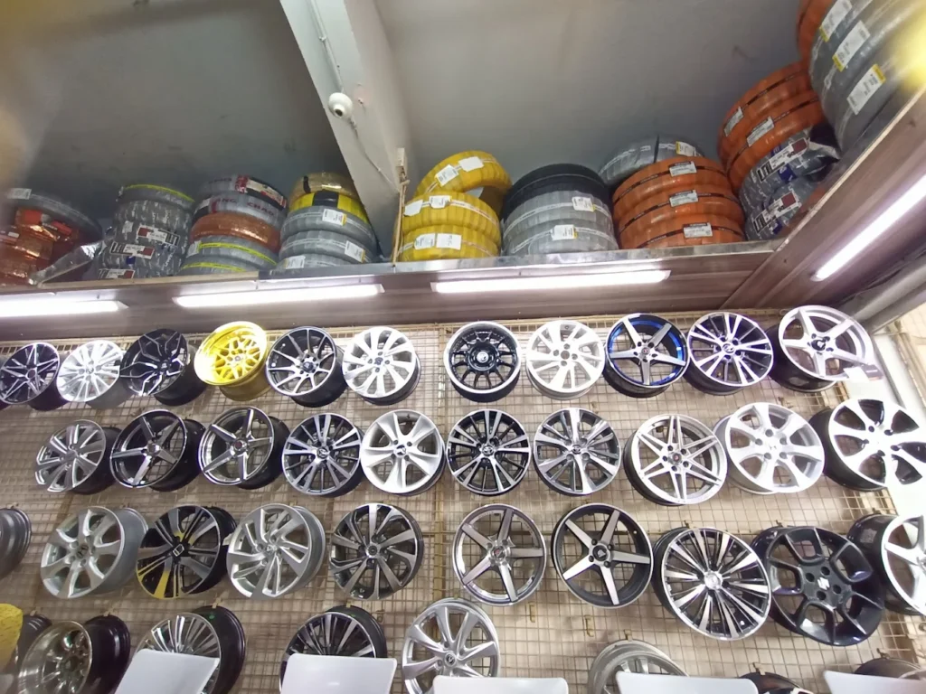 New Asif Tyres & Wheels, shop in Karachi, Pakistan.